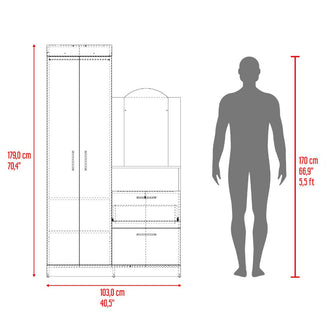 Closet Tocador Praga, Fresno y Blanco, con diseño moderno incluye Espejo