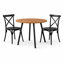Comedor Redondo 74.5x80x80cm Amaretto + 2 Sillas Ibiza Negras