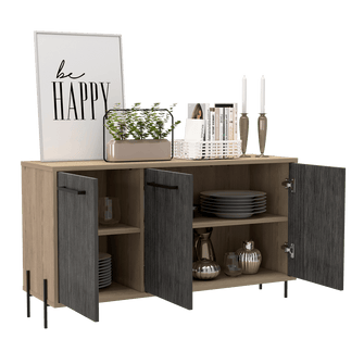 Mueble Auxiliar Tulsa, Beige y Gris, con Variedad de Entrepaños