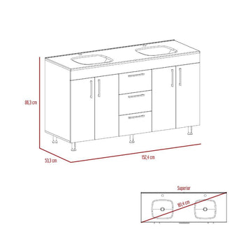 Mueble para Lavamanos Homer, Wengue, con 4 Puertas y 3 Cajones