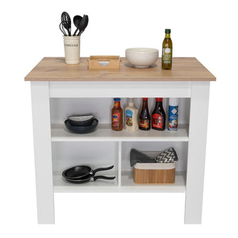 Barra de Cocina Cala, Blanco Perla y Café claro, Con Amplia Superficie