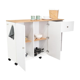 Barra de Cocina Movix, Blanco y Macadamia, con dos entrepaños internos para almacenamiento