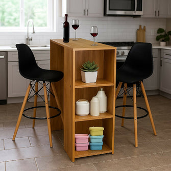Barra de Cocina 101.5x100x40cm Madera + 2 Sillas Bar Eam Negra