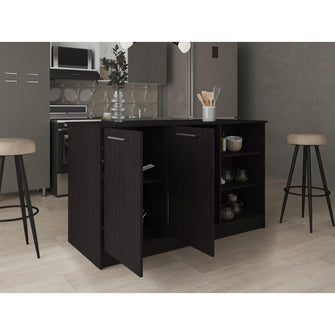 Barra de Cocina Ginger, Wengue, contiene tres entrepaños para guardar objetos de cocina ZF