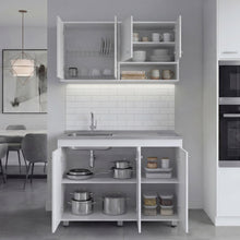 Cocina Completa Napoleon, Kronos blanco, Incluye modulo superior con dos puertas abatibles y modulo inferior con tres puertas abatibles ZF
