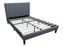 Cama Doble Lisa, Gris Oscuro, Madera roble tapizada