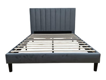 Cama Doble Lisa, Gris Oscuro, Madera roble tapizada