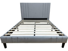 Cama Doble Majestic, Gris Claro, Madera roble tapizada