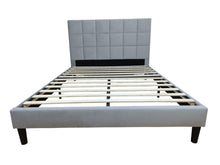 Cama Doble Vertex, Gris Claro, Madera roble tapizada
