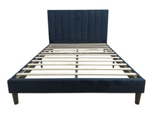 Cama Doble Lisa, Negro oscuro, madera roble tapizada