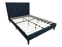 Cama Doble Lisa, Negro oscuro, madera roble tapizada