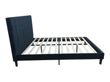 Cama Doble Lisa, Negro oscuro, madera roble tapizada