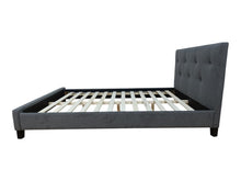 Cama Doble Imperial, Gris Oscuro, Madera roble tapizada