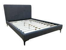 Cama Doble Prisma, Gris Oscuro, Madera roble tapizada