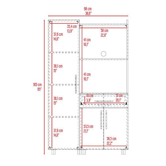 Alacena Panter, Blanco Duqueza y Bardolino, con espacio para microondas puertas abatibles y un cajon