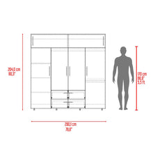 Closet Babel, Cartagena y Blanco, con Cuatro Puertas Abatibles y Cuatro Cajones Multiusos