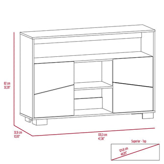 Mesa Auxiliar Recibidor Orus, Caoba y Miel, con Cuatro Puertas y Patas de Acero