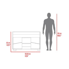 Mesa Auxiliar Recibidor Orus, Caoba y Fresno Europeo, con Cuatro Puertas y Patas de Acero