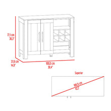 Bar Berky, Plata Oscuro y Fresno Europeo, con puertas de vidrio y manijas metálicas negras
