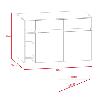 Barra de Cocina Polux, Beige y Blanco, con Amplia Superficie Superior y Entrepaño Móvil Interno