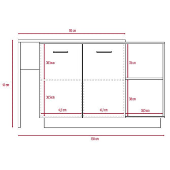 Barra de Cocina Eris, Café Claro y Wengue, con Dos Puertas Batientes