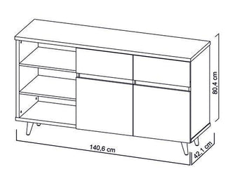 Mesa Auxiliar Atlas, Miel y Blanco, con Dos Puertas Abatibles, 2 Cajones y Cuatro Entrepaños