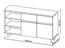 Mesa Auxiliar Atlas, Miel y Blanco, con Dos Puertas Abatibles, 2 Cajones y Cuatro Entrepaños