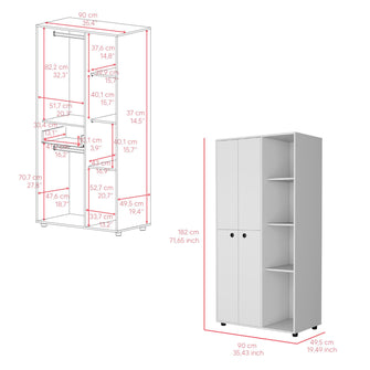 Closet Mandi, Blanco, con Dos Tubos y Un Cajon Deslizable ZF