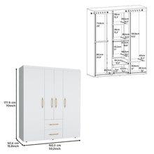 Closet Bariloche Bombay Eco, Blanco Duqueza y Dorado, Pequeño con Variedad de Entrepaños y Cuatro Puertas Abatibles ZF