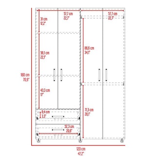 Closet Arkola, Humo y Blanco Duqueza, con Dos Cajones Organizadores y Cuatro Puertas Abatibles