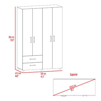 Closet Arkola, Humo y Blanco Duqueza, con Dos Cajones Organizadores y Cuatro Puertas Abatibles