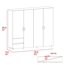 Closet Light 230, Blanco Duqueza y Fresno Europeo, con dos cajones y cuatro puertas