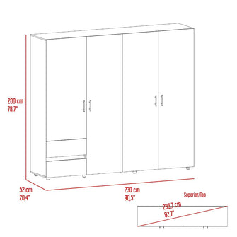 Closet Light 230, Niebla y Blanco Duqueza, con dos cajones y cuatro puertas