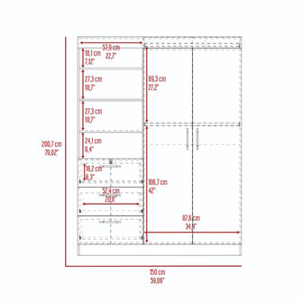 Closet Pekín, Caoba, con Dos Puertas Abatibles y Tres Cajones Organizadores