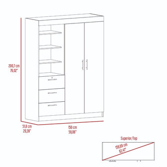 Closet Pekín, Caoba, con Dos Puertas Abatibles y Tres Cajones Organizadores