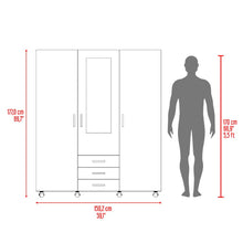 Closet Luciano, Wengue, con 3 cajones 3 puertas, Incluye Espejo y Rodachines ZF