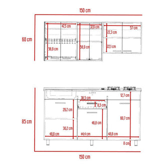 Cocina Integral Eris, Gris y Blanco, Incluye Mesón Izquierdo Laminado y Quemadores Hc