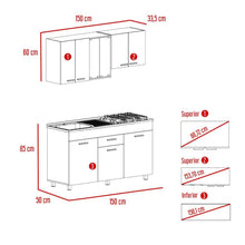 Cocina Integral Eris, Gris y Blanco, Incluye Mesón Izquierdo Laminado y Quemadores Hc