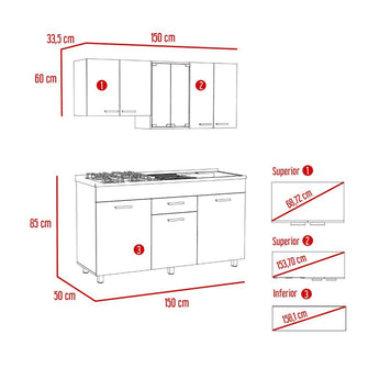 Cocina Integral Eris, Gris y Blanco, Incluye Mesón Derecho Laminado y Quemadores Hc