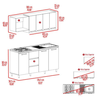 Cocina Integral 180 Elied, Blanco Duqueza y Bardolino, Incluye Mesón Derecho