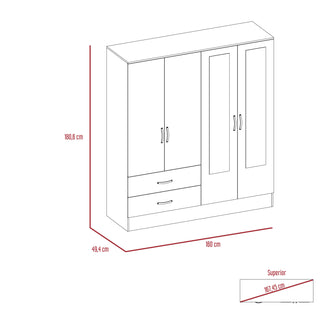 Closet Aster con Espejos, Grafito y Cocoa, con Varios Entrepaños y Cuatro Puertas Abatibles