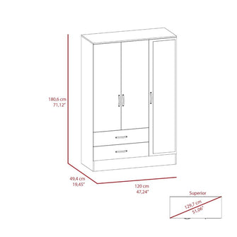 Closet Quiles 120, Wengue y Humo, con Espejo, Tubo Para Colgar Ropa, tres Puertas Abatibles ZF