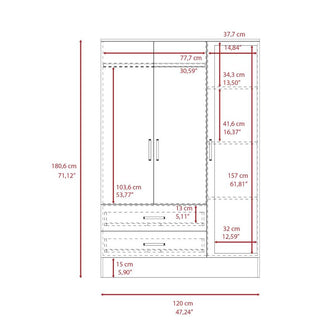 Closet Quiles, Wengue y Humo, con Espejo, Tubo Para Colgar Ropa, 3 Puertas Abatibles    ZF