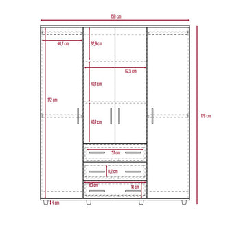 Closet Fontana, Nogal y Blanco, con Cuatro Puertas Abatibles y Tres Cajones Organizadores