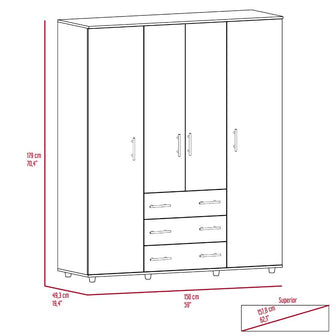 Closet Fontana, Fresno Europeo y Blanco, con Cuatro Tubos Para Colgar Ropa y Zapatero En La Parte Inferior