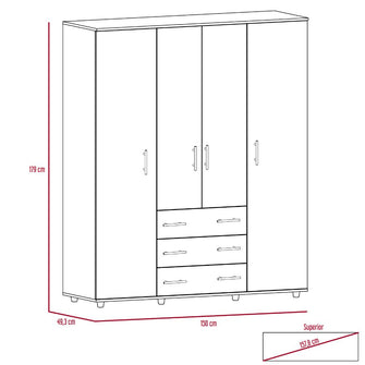 Closet Fontana, Milan y Blanco, con Cuatro Tubos Para Colgar Ropa y Zapatero En La Parte Inferior