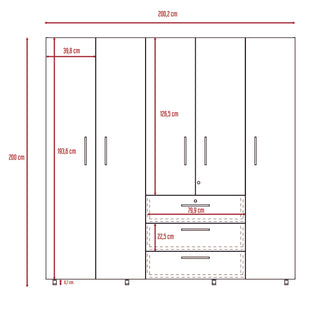 Closet Montreal, Wengue, con Tres Cajones Organizadores y Tres Tubos Cromados Para Colgar Ropa