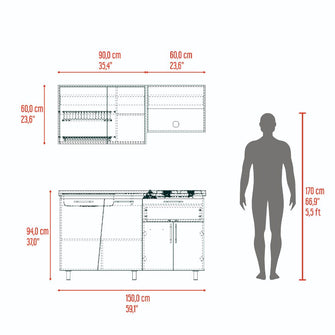 Cocina Integral Emilia, Fresno Europeo y Taupe, Incluye Mesón izquierdo