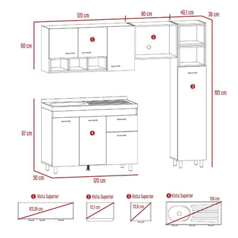 Cocina Integral Osmel, Nacar y Blanco, Incluye Mesón Izquierdo En Acero Inoxidable