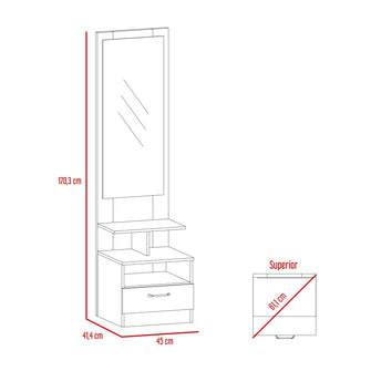 Organizador con Espejo Cielo, Wengue, con Cajón Para Almacenar Pertenencias
